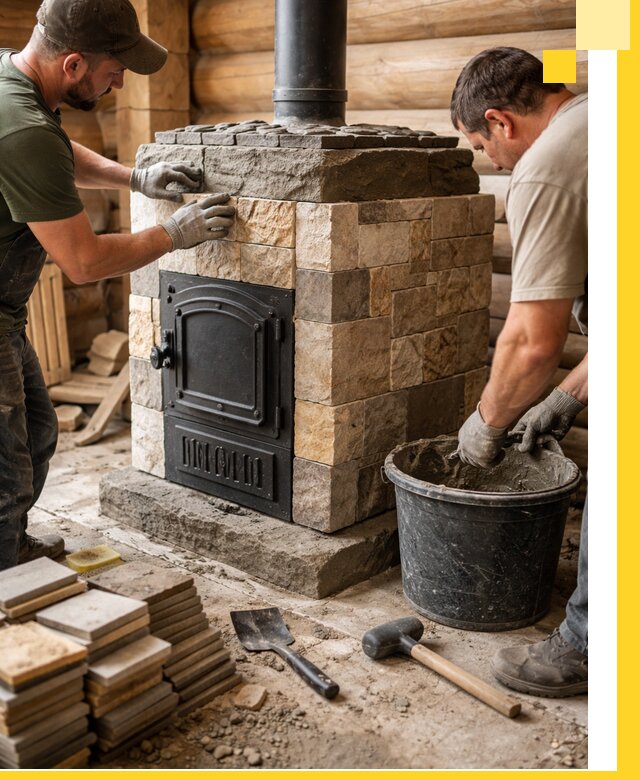 Облицовка банной печи под ключ в Шатуре: камень и плитка