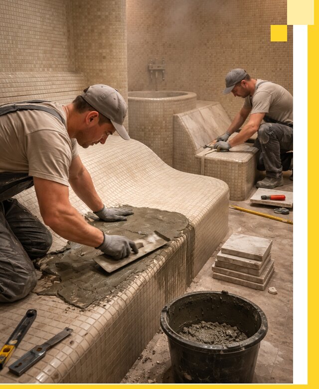 Лежаки для хамама под ключ в Шатуре, проект и монтаж